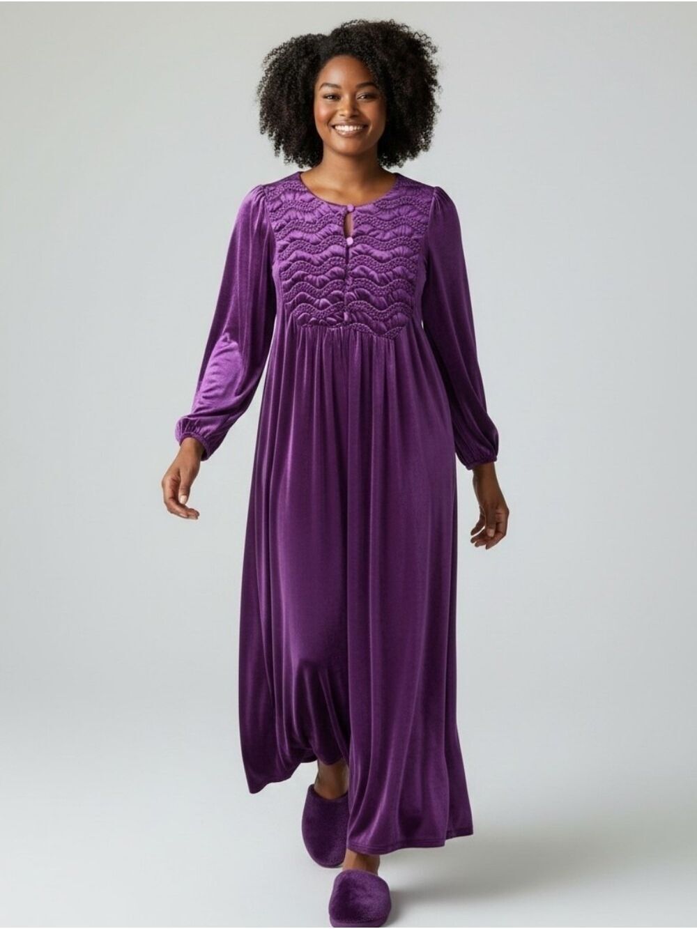 Vintage Royal Purple Maxi Velvety Sleeping Gown Size M
